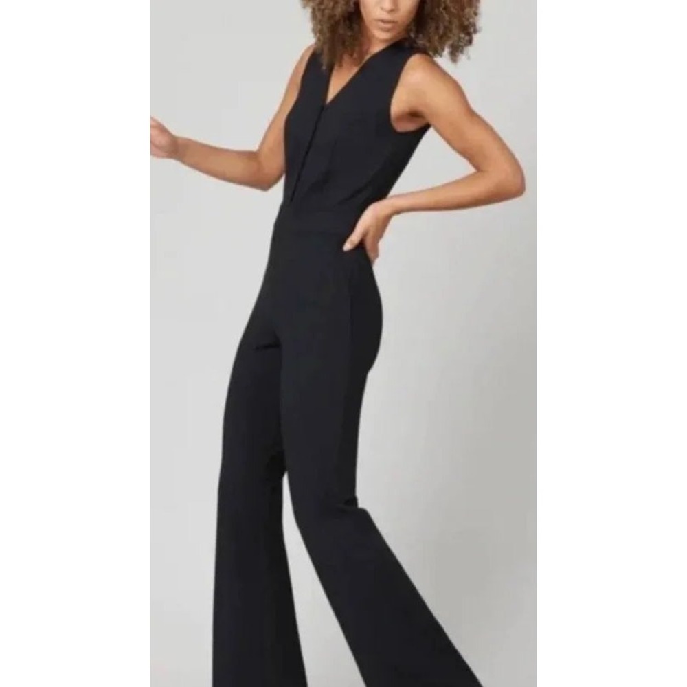 Spanx NEW Perfect Sleeveless Jumpsuit Black  V-Neck Wide Leg Petite S/P